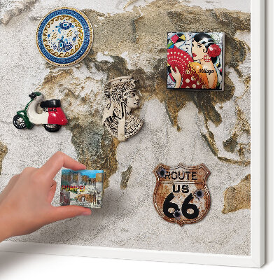 Magnetic board for travel magnets in a white frame Relief map