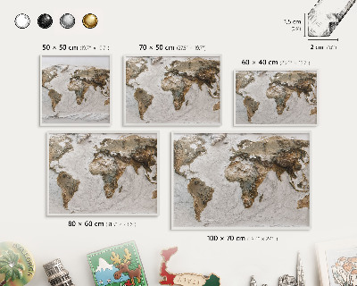 Magnetic board for travel magnets in a white frame Relief map