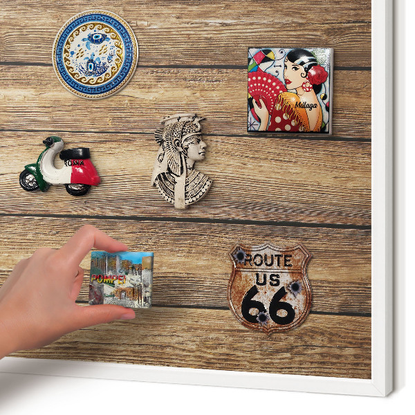 Decorative magnet board with a white frame Wooden texture