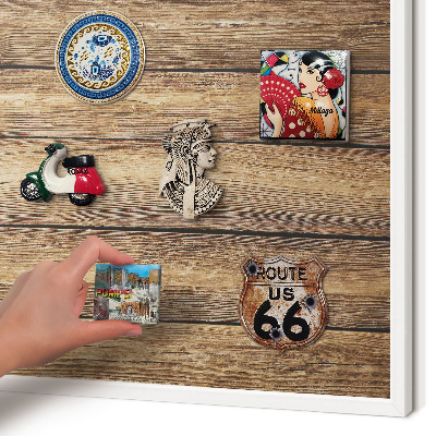 Decorative magnet board with a white frame Wooden texture