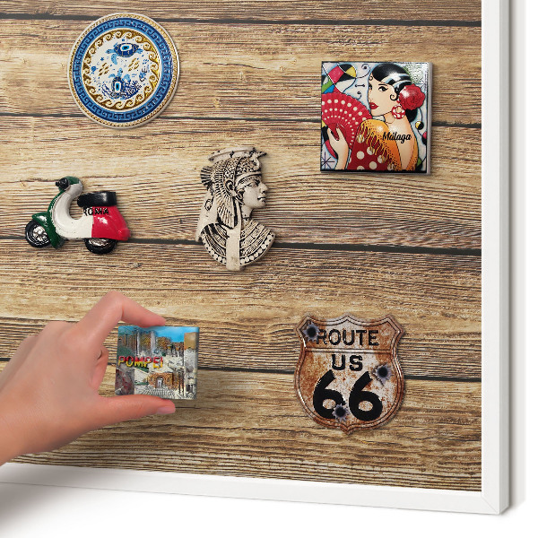 Decorative magnet board with a white frame Wooden texture
