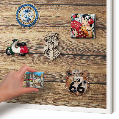 Decorative magnet board with a white frame Wooden texture