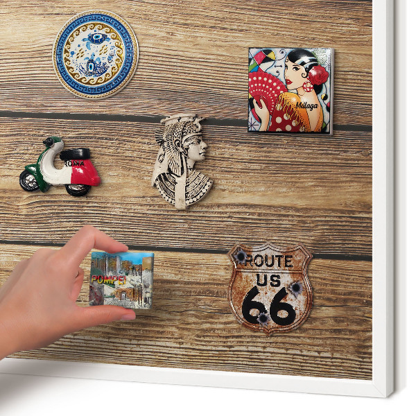 Decorative magnet board with a white frame Wooden texture