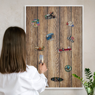 Decorative magnet board with a white frame Wooden texture