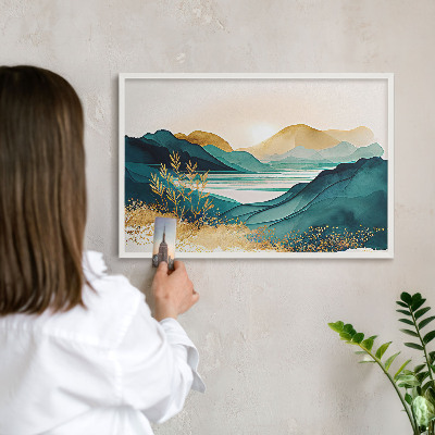 Magnetic board for travel magnets in a white frame A peaceful view