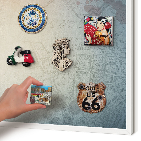 Decorative magnet board with a white frame Old map