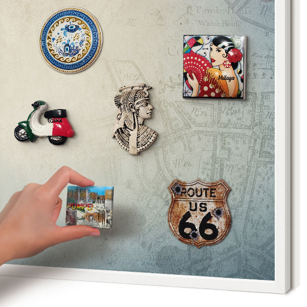 Decorative magnet board with a white frame Old map