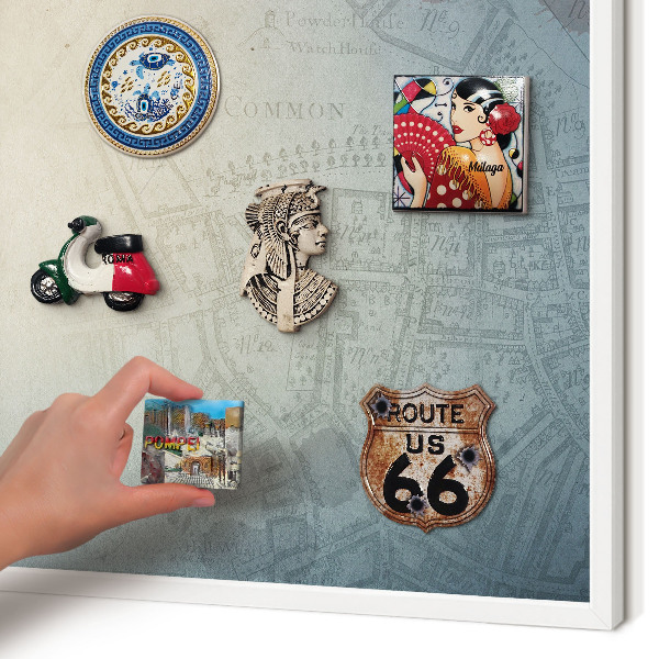 Decorative magnet board with a white frame Old map