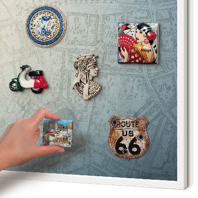 Decorative magnet board with a white frame Old map