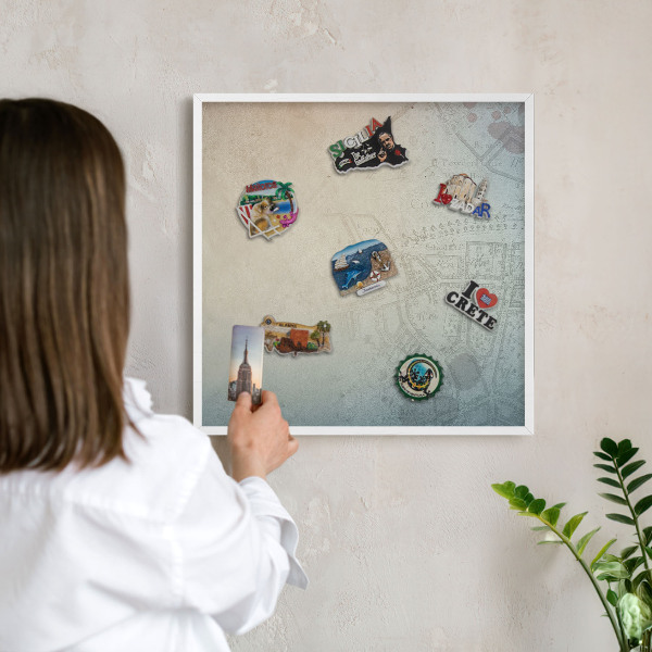 Decorative magnet board with a white frame Old map