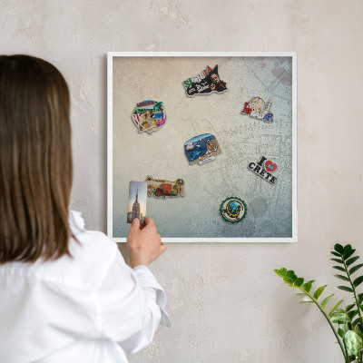 Decorative magnet board with a white frame Old map