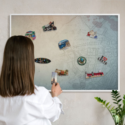 Decorative magnet board with a white frame Old map