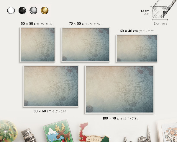 Decorative magnet board with a white frame Old map