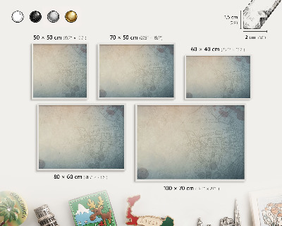 Decorative magnet board with a white frame Old map