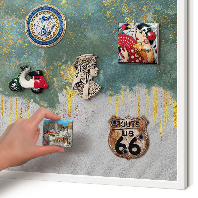 Magnetic board for travel magnets in a white frame Turquoise abstraction