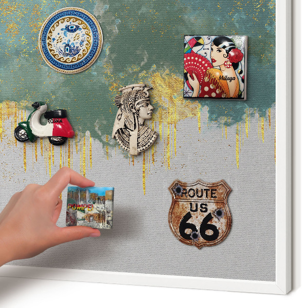Magnetic board for travel magnets in a white frame Turquoise abstraction