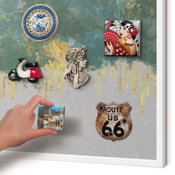 Magnetic board for travel magnets in a white frame Turquoise abstraction