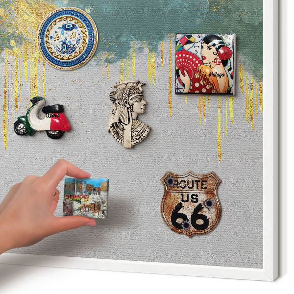 Magnetic board for travel magnets in a white frame Turquoise abstraction
