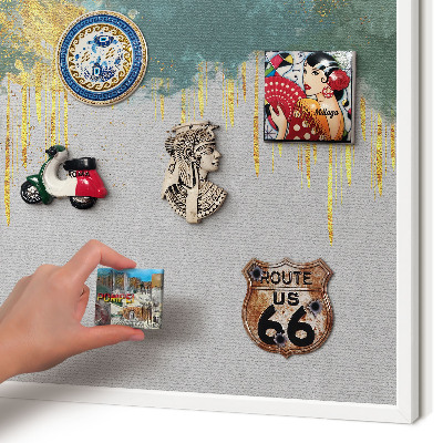 Magnetic board for travel magnets in a white frame Turquoise abstraction