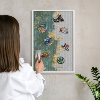 Magnetic board for travel magnets in a white frame Turquoise abstraction