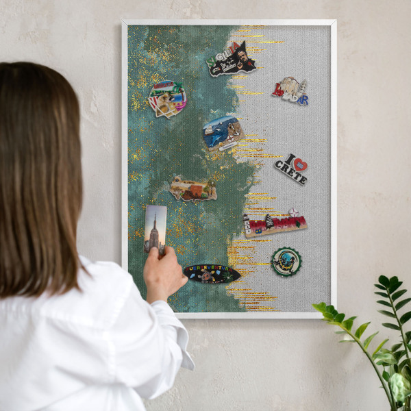 Magnetic board for travel magnets in a white frame Turquoise abstraction