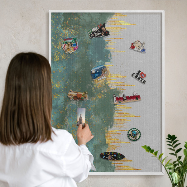 Magnetic board for travel magnets in a white frame Turquoise abstraction