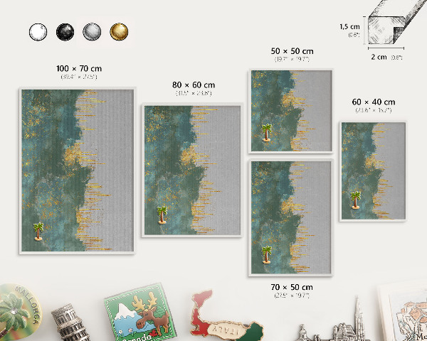 Magnetic board for travel magnets in a white frame Turquoise abstraction