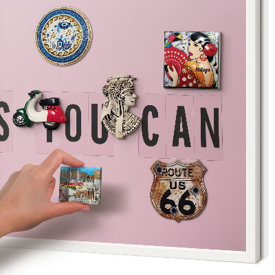 Magnetic board for travel magnets in a white frame Motivation every day