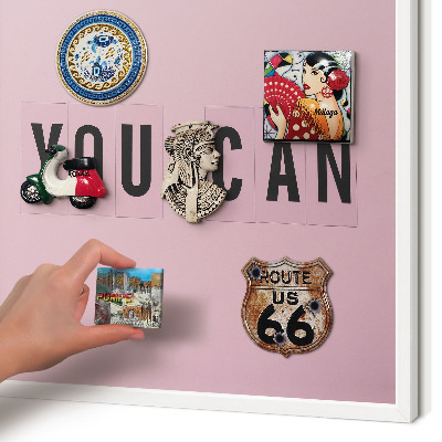 Magnetic board for travel magnets in a white frame Motivation every day