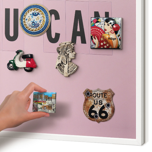 Magnetic board for travel magnets in a white frame Motivation every day