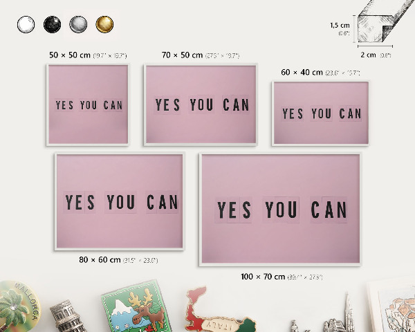 Magnetic board for travel magnets in a white frame Motivation every day
