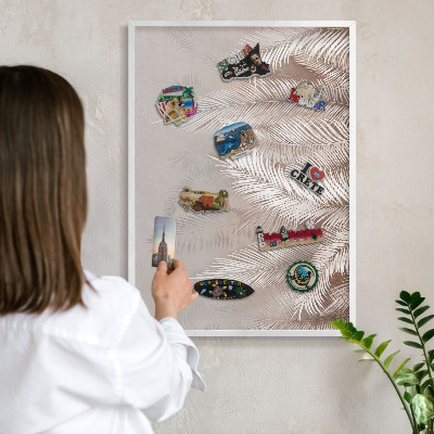 Decorative magnet board with a white frame Leaves nature