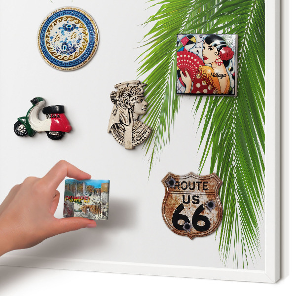 Magnetic board for travel magnets in a white frame Exotic nature