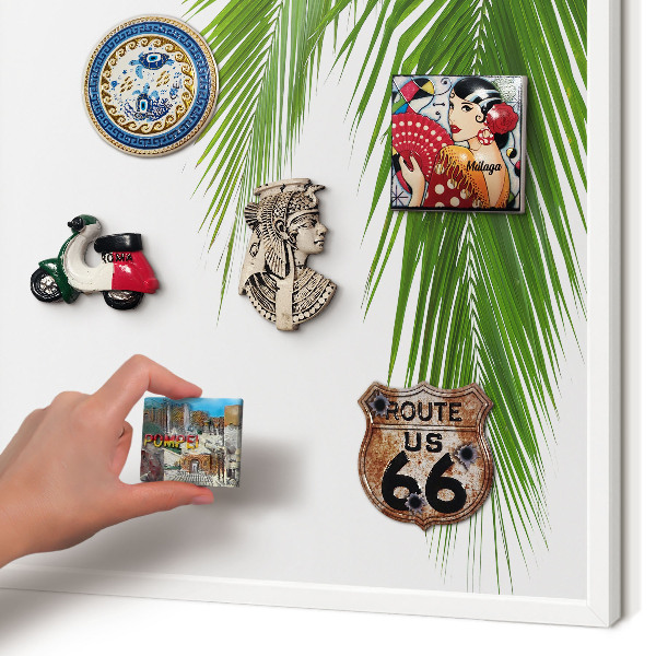 Magnetic board for travel magnets in a white frame Exotic nature