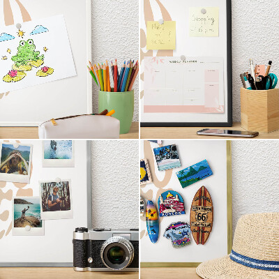Magnetic board for travel magnets in a white frame Hello summer