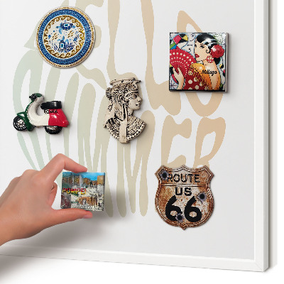 Magnetic board for travel magnets in a white frame Hello summer