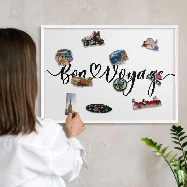 Decorative magnet board with a white frame Bon Voyage