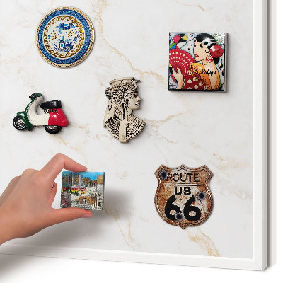 Magnetic board for travel magnets in a white frame Marble elegance