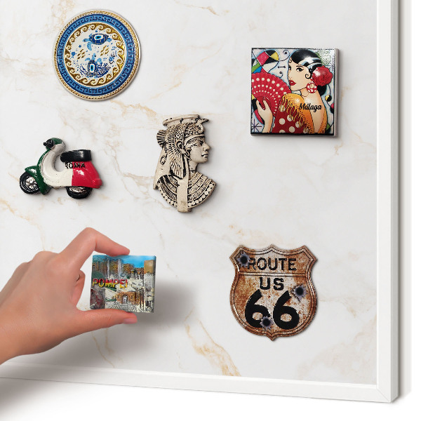 Magnetic board for travel magnets in a white frame Marble elegance