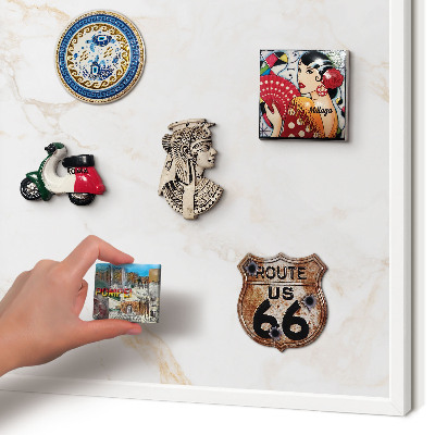 Magnetic board for travel magnets in a white frame Marble elegance