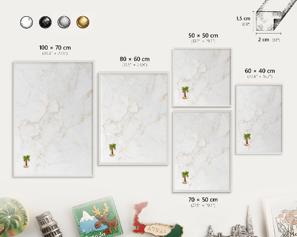 Magnetic board for travel magnets in a white frame Marble elegance