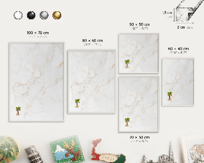 Magnetic board for travel magnets in a white frame Marble elegance