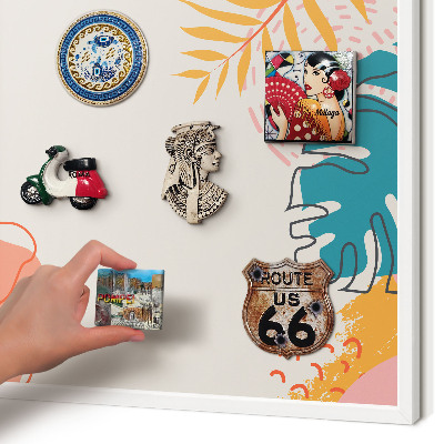 Magnetic board for travel magnets in a white frame Modern nature
