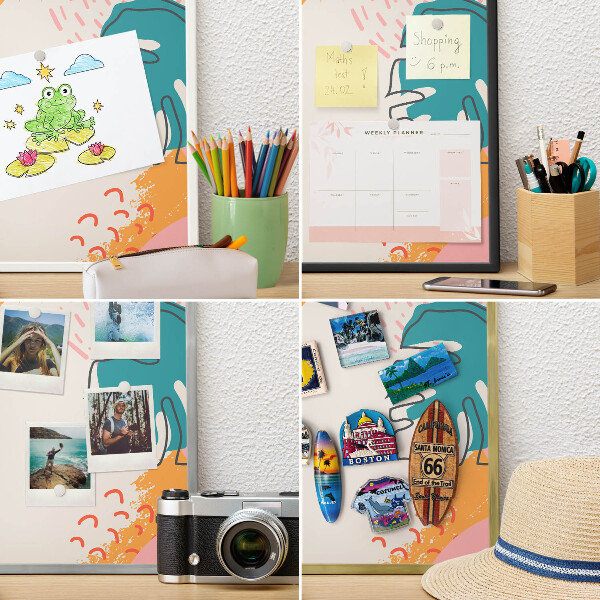 Magnetic board for travel magnets in a white frame Modern nature