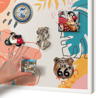 Magnetic board for travel magnets in a white frame Modern nature