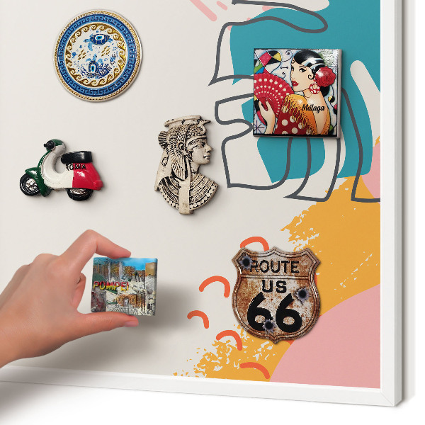 Magnetic board for travel magnets in a white frame Modern nature