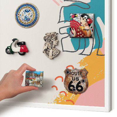 Magnetic board for travel magnets in a white frame Modern nature