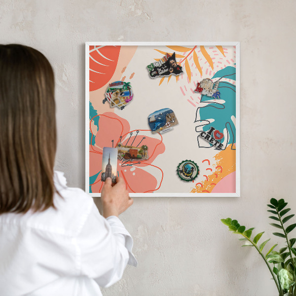 Magnetic board for travel magnets in a white frame Modern nature