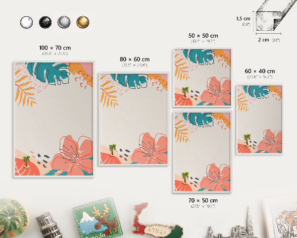 Magnetic board for travel magnets in a white frame Modern nature