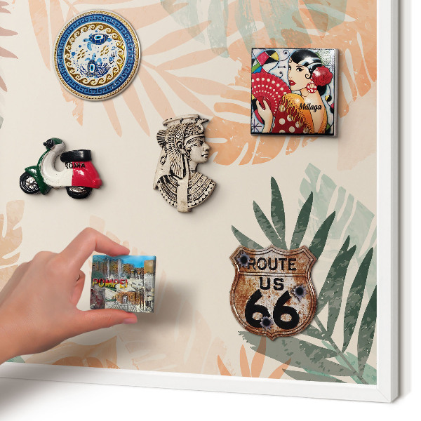 Decorative magnet board with a white frame Tropical leaves